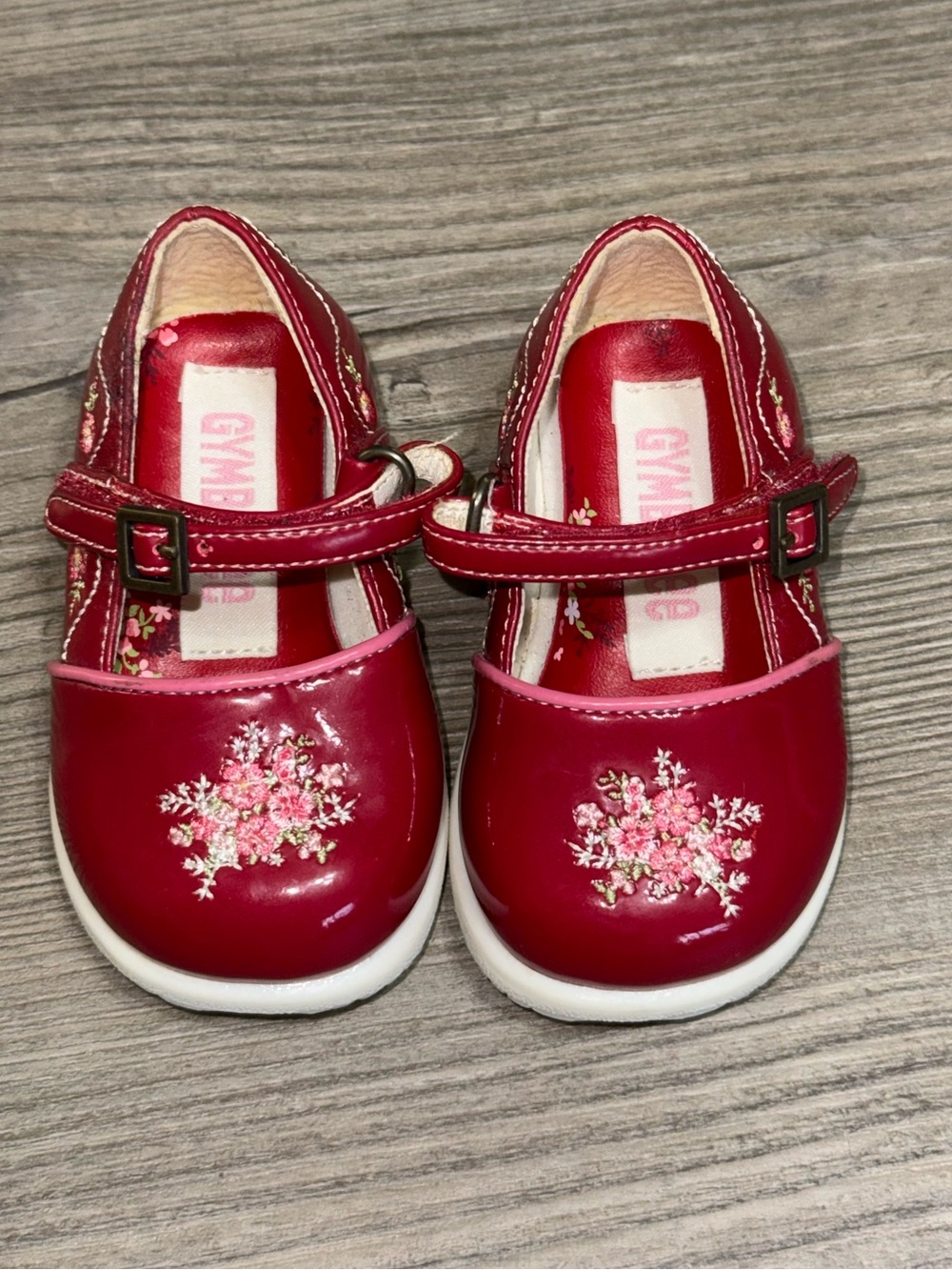 Vintage Baby Size 1 Gymboree Red Floral Kids Mary Jane Shoes